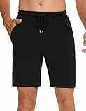 Wayleb Kurze Hosen Herren Sommer Baumwolle Freizeit Shorts Leicht Sport Kurzhose Casual Jogginghose Sweathose mit ReißVerschluss Taschen, Schwarz L