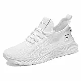 Kimily-UK Damen Sneaker Beige, Leichte Mesh-Laufschuhe mit Schnürung/Slip-On, Atmungsaktive Joggingschuhe für Fitness & Wandern Weiß 39EU