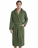 LAYNENBURG Bademantel Herren Frottee aus 100% Baumwolle - OEKO TEX Standard - weicher Morgenmantel waden-lang mit Kapuze, Bindegürtel und aufgesetzten Taschen - für Sauna & Zuhause (M grün)