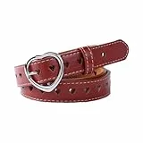 Copbopwn Mädchen-Gürtel, Kindergürtel, niedliches Herz, PU-Ledergürtel, elastischer Gürtel, verstellbarer Stretchgürtel mit Herzschnalle, Skinny Gürtel für Jungen, Mädchen, Damen, Gürtel für Jeans,