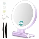 B Beauty Planet Kosmetikspiegel mit Beleuchtung, 30 fache/1-fach Doppelseitige Tischspiegel,3 Farblichter, DimmbarerSchminkspiegel,Reisen Kosmetik Spiegel mit Beleuchtung(Violett 30x Kosmetikspiegel)