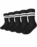 Kyopp Socken Kinder Jungen und Mädchen Knöchelsocken Atmungsaktiv Sneaker Gestreift Crew Socks (Schwarz,38-42)