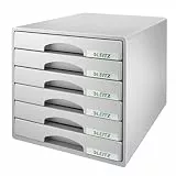 Leitz Schubladenbox mit 6 Schubladen, Für die Aufbewahrung von A4 Dokumenten und Utensilien, Grau, Plus Serie, 52120085