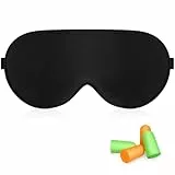 Gritin Schlafmaske aus Seide, Lichtblockierende Augenmaske Nachtmaske Hautfreundlich Seidene Geruchsneutral Schlafbrille mit Verstellbarem Riemen und Ohrstöpseln für Mann und Frau