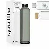 spottle Trinkflasche Glas 750 ml – Borosilikatglas Wasserflasche – für Kohlensäure geeignet – spülmaschinenfest & auslaufsicher – Schwarze Glasflasche mit Edelstahl-Schraubverschluss