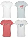 MUSTANG Damen T-Shirt 4er Pack Slim Fit Rundhals O-Neck Basic Kurzarm Logo Print Sommer Shirt 100% Baumwolle Weiß Blau Grün Rot S M L XL XXL, Größe:M, Farbe:Farbmix 6