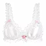 Satini Sissy Rüschen Spitze Tailliert Satin Bralette BH (Weiß, M)