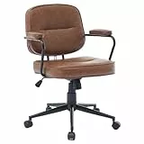 SEEDWAVE Bürostuhl mit Wippfunktion, PU-Leder Drehstuhl im modernen Retro-Stil, Höhenverstellbarer Schreibtischstuhl für Home Office, Liebhaber des Retro-Stils (Dunkelbraun)