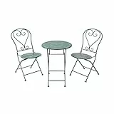 BUTLERS Gartenmöbel 3er Set (Zwei Klappstühle und runder Tisch) -BOVERY- Möbelset aus Stahl in Salbei für 2 Personen | Indoor Outdoor Wetterfest Möbel für Balkon, Terrasse, Garten, Küche