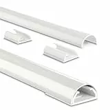 Kabelkanal, Alu, 110x3,3x1,8cm (Platz für bis zu 5 Kabel, zum Schrauben oder Kleben, halbrund, kürzbar, für Schreibtisch, Wand, Sockel, Fußboden etc., Kabelschutz, Kabelorganizer) weiß