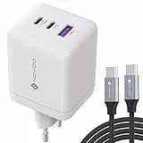 NOVOO 100W USB C Ladegerät GaN Ⅲ 3-Port USB C Netzteil Schnellladegerät PD MacBook Charger mit Ladekabel Kompaktes Reisen kompatibel MacBook Pro/Air,Galaxy S24 Ultra, iPhone 16/Pro und Mehr-Weiß