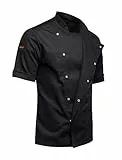 strongAnt Kochjacke Herren Slim Fit Soft Baumwolle mit Druckknöpfen Bäckerjacke Kurzarm - Schwarz, L