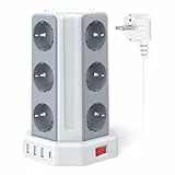 Sameriver 12 Fach Steckdosenleiste Steckerleiste mit 5M Verlängerungskabel，4 USB Mehrfachsteckdose mit Überspannungsschutz，Steckdosenturm Mehrfachstecker für Zuhause,Büro (White)