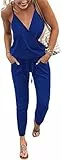 Canli4Y Damen Ärmellos Hosenanzug Jumpsuit mit langem V-Ausschnitt und ärmellosen Sommerhosenanzug mit Riemen Träger Playsuit Romper