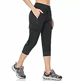 BAYGE Damen Wanderhose Sommer Leicht 3/4 Cargohose Trekkinghose Outdoorhose Atmungsaktiv Schnell Trocknend Wasserdicht Winddicht Funktionshose mit reißverschlusstaschen, Schwarz, XXL