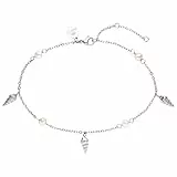 Purelei® - Akala Fußkettchen Damen – Edelstahl 18K vergoldet/rosé/silber – Mit echten Süßwasserperlen & Muschelanhängern – Verstellbar 21–25 cm – Sommerliches Fußband (Silver)