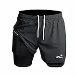 Herren Laufshorts 2 in 1 Shorts Gym Athletic Shorts Outdoor Marathon Workout Trainingsshorts Schwarz M
