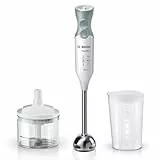 Bosch Stabmixer ErgoMixx, Edelstahl-Mixfuß, Mix- und Messbecher, 4-Klingen-Messer, Zerkleinerer, ergonomisches Design, 12 Stufen plus Turbo, 600 W, weiß/grau, MSM66120