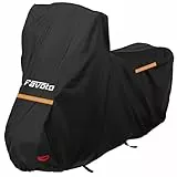 Favoto Motorradabdeckung Wasserdicht Motorrad Abdeckpane Outdoor 210D Oxford für Motorräder Elektroroller mit Windschutzscheibe Reflektionsstreifen Schloss-Loch 220cmx105cmx160cm Schwarz