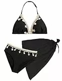 SEAUR Mädchen Bikini Set 3 Teilig Kinder Neckholder Badeanzug mit Rock Modisch Muschel-Deko Bademode Teenager Badebekleidung 12 Jahre