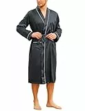 Bresdk Bademantel Herren Morgenmantel Leicht Satin Robe Kimono Lang Saunamantel Reisemantel