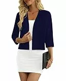 GLEENOD Strickjacke Damen Langarm Casual Leicht Strickmantel Elegant Cardigan Open Front Strickpullover mit Taschen Lochmuster, Marineblau, L