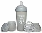 Twistshake Pro Double Anti-Kolik Babyflasche mit Milchpulverbehälter und Mixer - 330 ml | Brustähnliche Brustwarze aus Silikon mit schnellem Durchfluss | BPA-freie | Geeignet für Babys ab 4m+ | Grau