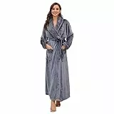 HEARTNICE Langer Bademantel Damen Fleece, Weiche Plüsch Morgenmantel für Frauen Warme Bademäntel Kuscheliger Hausmantel in voller Länge (Dunkelgrau, L/XL)