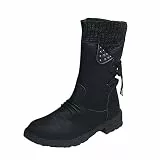 Langschaft Stiefel Damen - Herren Winter Barfußschuhe Lässige Atmungsaktiv Flachform Schnüren Kampfstiefel Outdoor, Autumn Winter Schnürstiefel bis zur Mitte der Wade Einfach Gummistiefel Bequem