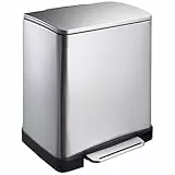 EKO E-Cube Mülleimer Küche, 20L Mülleimer mit Deckel, Tretmülleimer Edelstahl, mit Inneneimer, Fingerabdruckfrei, Softclose, Offenhaltefunktion, für Küche, Bad oder Büro, Rechteckig, matt Silber
