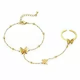 Emibele Armband mit Fingerring, 18K Vergoldet Damen Ring und Armkette mit Schmetterling Verzierung, Exquisit Armbändchen Schick Schmuckstück für Party Geburtstag Valentinstag verabredung, Golden