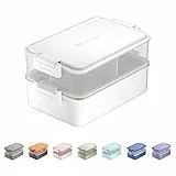 linoroso Lunchbox Erwachsene Brotdose mit 3 Fächern Bento Box mit Soßenbehälter und Geschirr Lunch Box für Mikrowelle und Spülmaschine Kunststoff BPA-frei Als Frühstücksbox Jausenbox Salatbox - Weiß