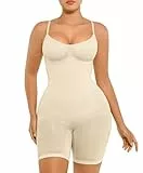 FeelinGirl Shapewear Damen Body Shaper Bauchweg Sculpting Nahtloser Atmungsaktiver Bodysuit mit Verstellbarem Schultergurt Überbrust V-Ausschnitt Hautfarben M/L