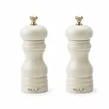 Bill.F Salz- und Pfeffermühlenset, Holzpfeffermühle 2er-Set manuelle Salz- und Pfefferstreuer Mühle nachfüllbar 13,5 cm mit verstellbarem Keramikmahlwerk (2er-Set Creme)