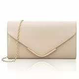 Larcenciel Damen Clutch, Apricot Leder Handtasche mit Abnehmbarer Kette, Elegante Envelope Abendtasche, Mode Crossbody Umschlag Tasche, Umhängetasche Damen für Hochzeit Party Date Bankett, 22x11x5CM