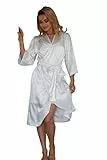Kalimo Damen Bohol Morgenmantel mit 3/4 Ärmeln | Farbe: Ecru | Größe: L | Material: Polyester, Elasthan | Satin | Breitem Riemen | Bademantel, Hauskleid, Bathrobe, Hausmantel, Morgenrock, Nachthemd