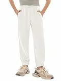 Haloumoning Trainingshose Jungen Regular Fit Kinder Leichte Jogginghose Einfarbig Sporthose Casual Freizeit Hosen mit Elastischem Bund und Taschen, Weiß,11-12 Jahre
