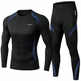 Thermounterwäsche Herren, Skiunterwäsche Winter Thermowäsche Set Funktionsunterwäsche Warm Weich Funktionswäsche atmungsaktiv Thermo Unterwäsche Thermounterhemd Thermounterhose für Männer Blau M
