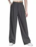 Glacspyg Damen Herbst und Winter Hohe Taille Freizeithosen Hochdichter Polyester Elasthan Stoff Business Arbeitshosen Glatte Elegante Weite Hosen mit Taschen Dunkelgrau L