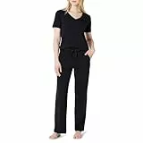Amazon Essentials Damen-Nachtwäsche-Set, kurzärmelig, weiche Baumwollmischung, T-Shirt und Hose, Schwarz, Größe M