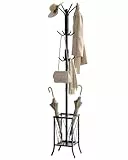 CHOEZON Garderobenständer, Kleiderständer mit Regenschirmständer und 12 Haken, freistehende Garderobe, Jackenständer aus Metal, für Eingangsbereich, Flur, Schlafzimmer, Büro, schwarz DTYM01BB