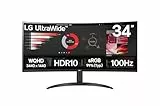 LG Electronics 34WR50QK-B.AEU UltraWide 1800R Curved QHD Monitor 34', 3440 x 1440, 21:9, 5ms GtG, 100 Hz, HDR10, 99% sRGB, PBP-Modus, OnScreen Control, AMD FreeSync - Schwarz