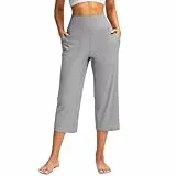Timelye Yogahose Damen Weites Bein Caprihose Damen Yoga Hose mit Taschen Sommer Stretch mit Taschen Hohe Taille Jogginghose Straighthose Bauchkontrolle Schlaghose für Arbeiten Sport Yoga