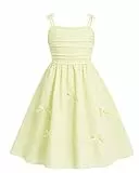 JiAmy Mädchen Kleider Ärmelloses Sommerkleid Swing A-Linie Trägerkleid Kinder Festliches Freizeitkleid für 9-10 Jahre Gelb