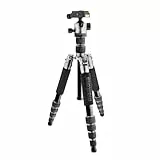 Mantona Light Traveller Reisestativ 131,5 cm schwarz/grau, Kamerastativ aus Aluminium bis 5 kg Traglast, leichtes Fotostativ mit Kugelkopf und Arca-Swiss-Schnellwechselplatte, Tripod und Monopod