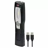Brennenstuhl LED Akku Handleuchte HL 201 A/LED Werkstattlampe mit Akku (250 + 70lm, knickbarer Haltefuß, handliche Arbeitsleuchte mit Magnet und Haken, inklusive USB C Kabel)