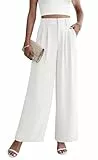 Yommay Damen Hose Elegante Lässig Baggy Sommerhose Leicht Bequem Business Hosen Anzughose mit Taschen,Weiß,XL
