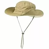 Comhats UPF 50 Sonnenhüte mit breiter Krempe, Sommer-Mesh, UV-Schutz, Safari-Hut, zum Angeln, Wandern, Boonie-Hüte mit Kinnriemen, wasserdicht und atmungsaktiv Khaki M/L 57-60CM
