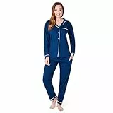 CityComfort Schlafanzug Damen Lang Pyjama Damen Baumwolle Lounge Set Damen und Teenager S - XL - Geschenke für Frauen (Marineblau, S)