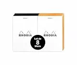 Rhodia 112019AMZC - Packung mit 8 Notizblöcken DIN A7, 7,4x10,5 cm, kariert, 80 Blatt, 80g, flexibel und strapazierfähig, 8 Stück, Orange/Schwarz